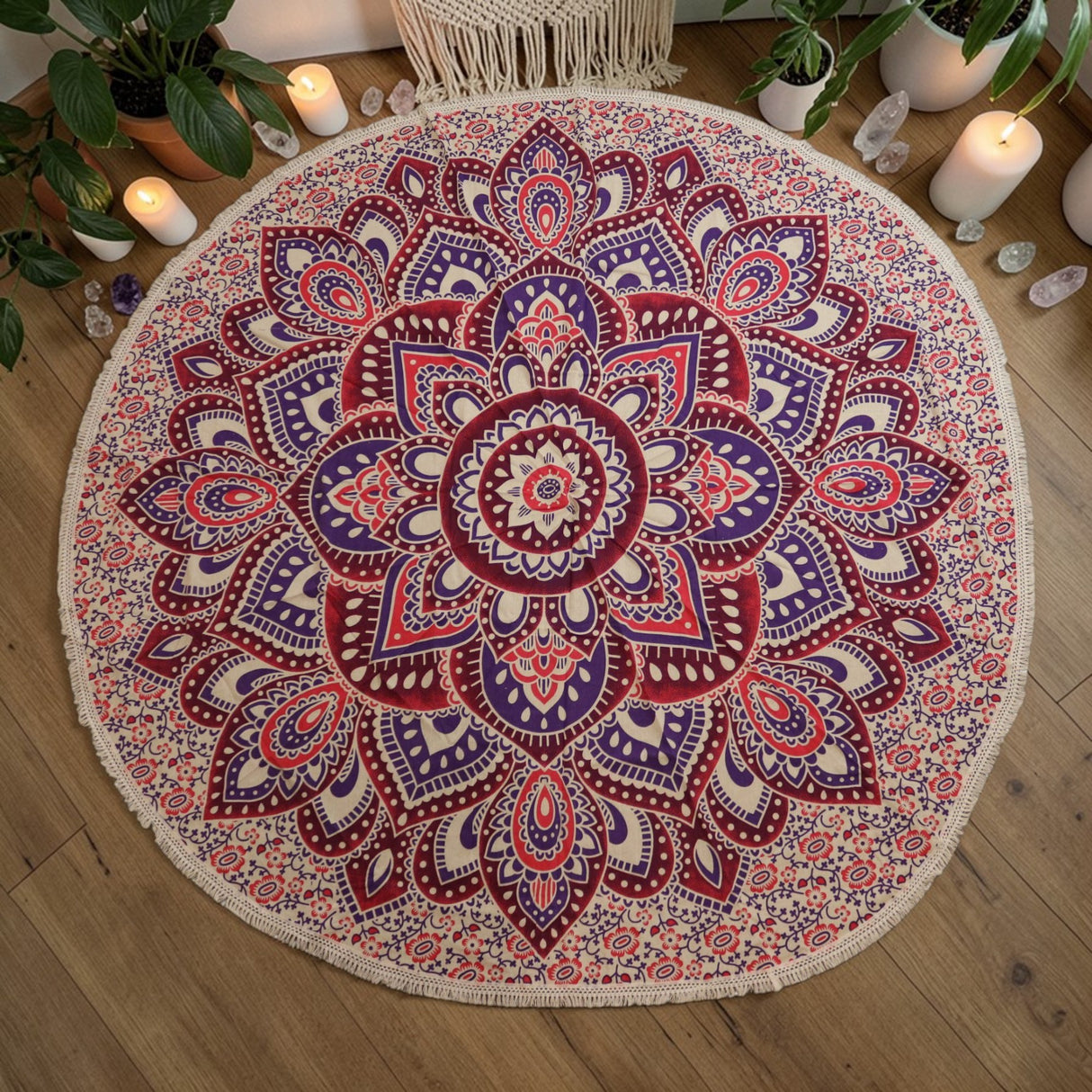 Grand Mandala Rond Art (180 cm) - Rose et Violet