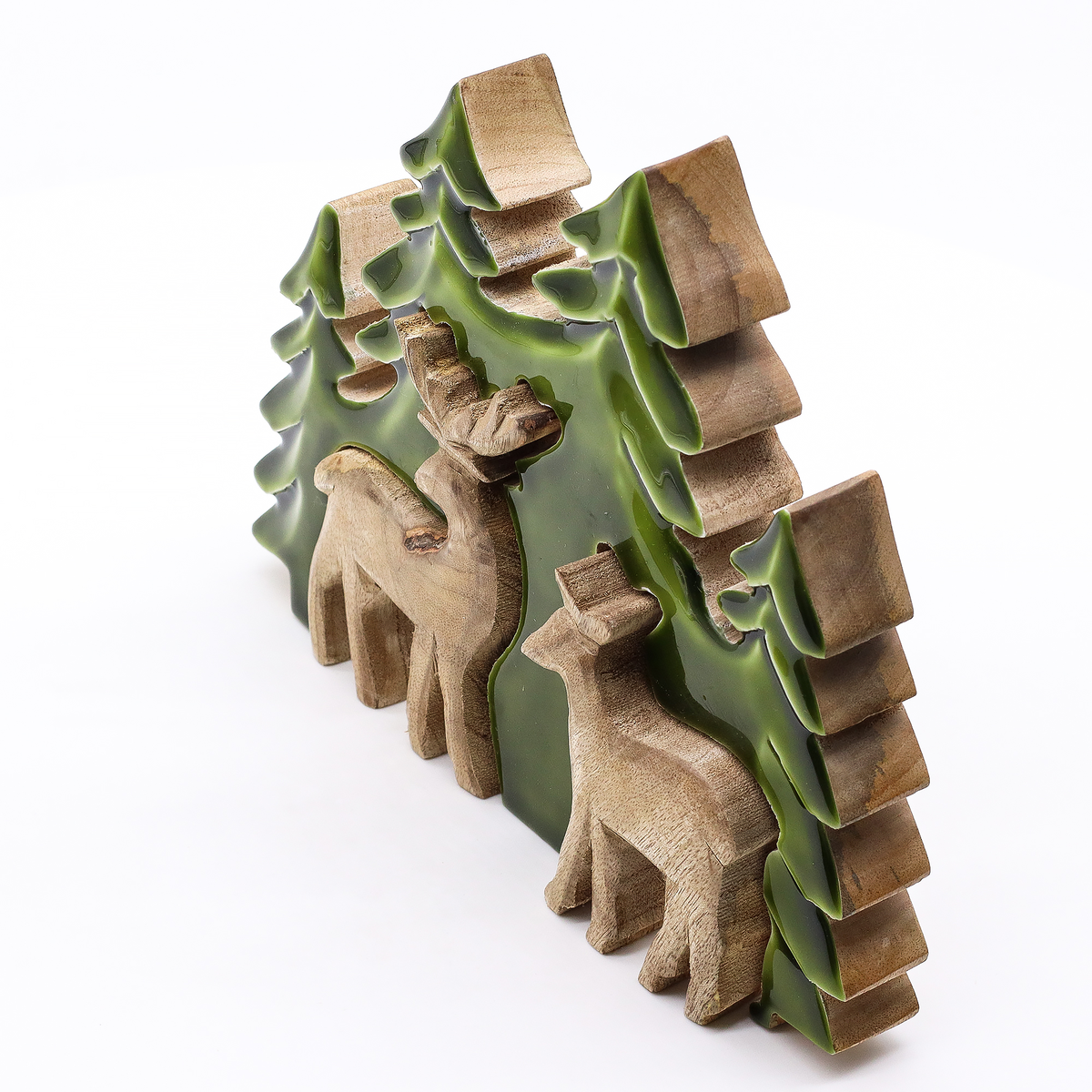 Forest Deer 3D Mango Wood Tabletop Sculpture