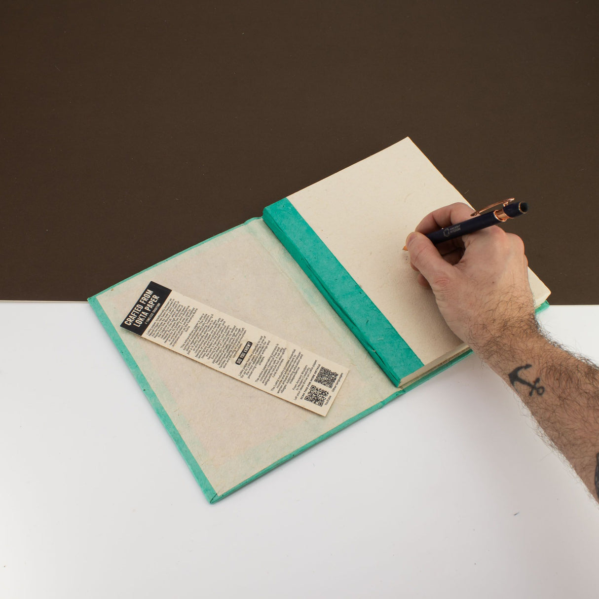 Cuaderno de Azulejos Mini Lokta – Grande (21x15cm) – 45 Hojas – Incluye Marcador – Verde Azulado