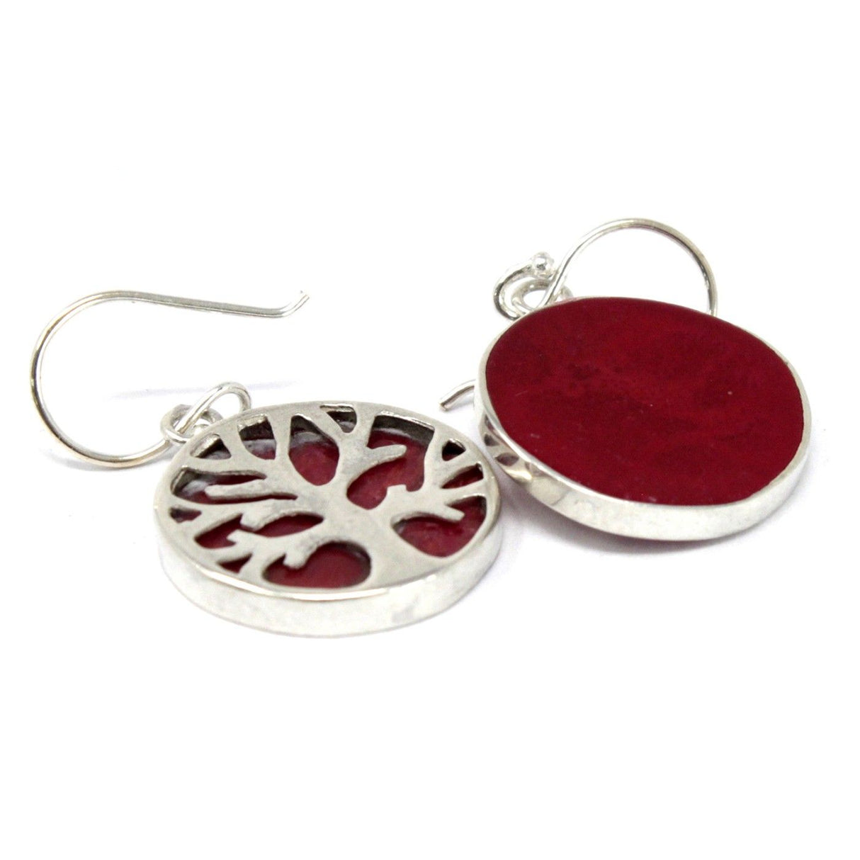 Pendientes de plata árbol de la vida par efecto coral