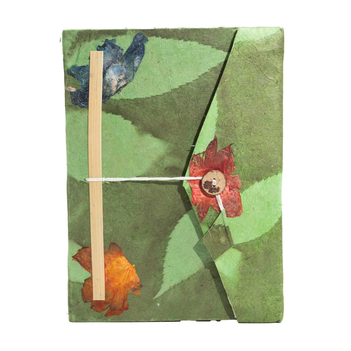 Lokta Bold Floral Notebook – Large (21x15cm) – 45 Leaves – Includes Bookmark – Moss Green