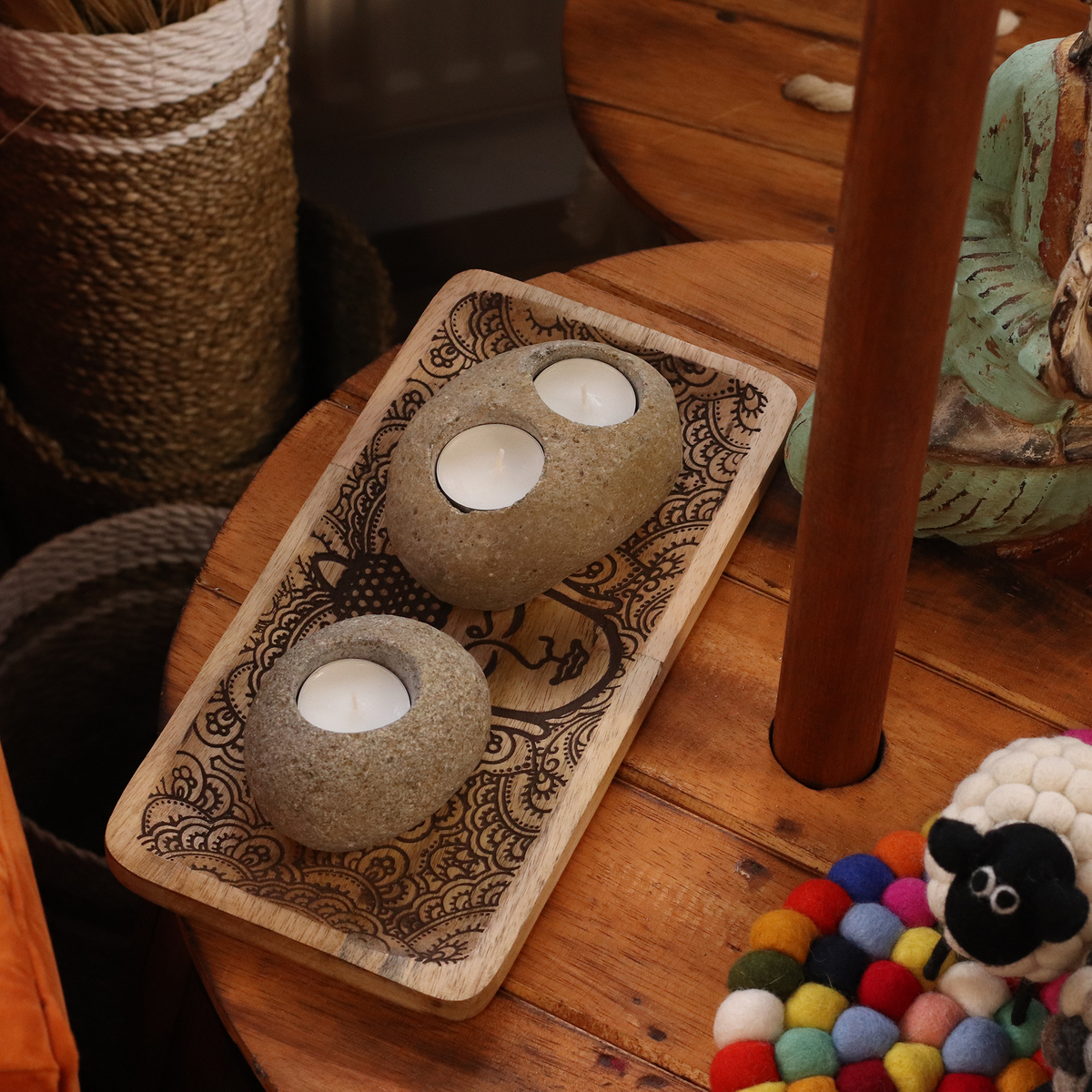Natural River Stone Tealight Candle Holder