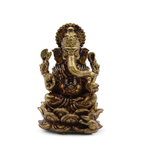 Small Brass Ganesha Statue on Lotus, 30mm