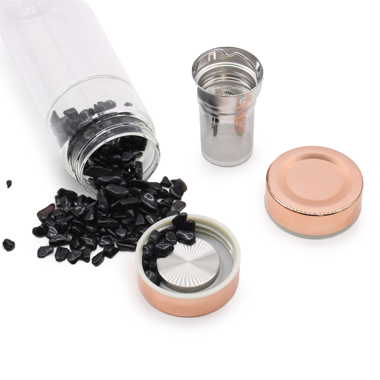 Tea Infuser Bottle Glass Onyx Crystal Rose Gold