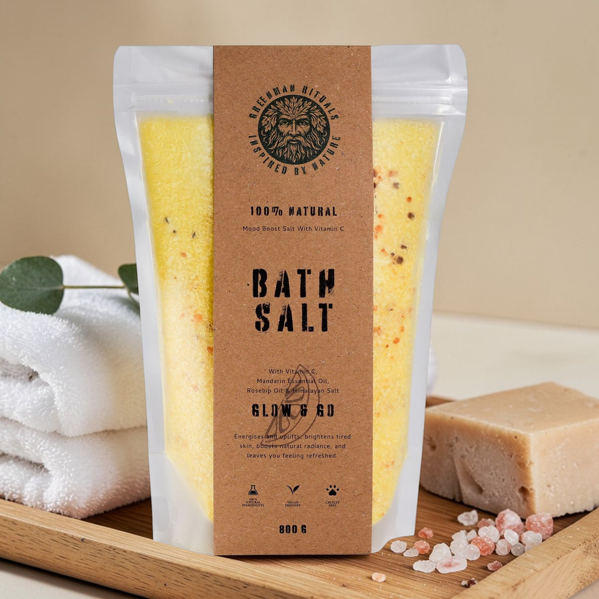 Greenman Rituaalit C-vitamiini & Mandariini Epsom-kylpysuola – Hehku & Matkaan