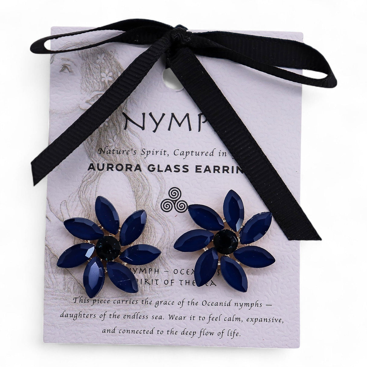 Vintage Royal Blue Glass Flower Stud Earrings