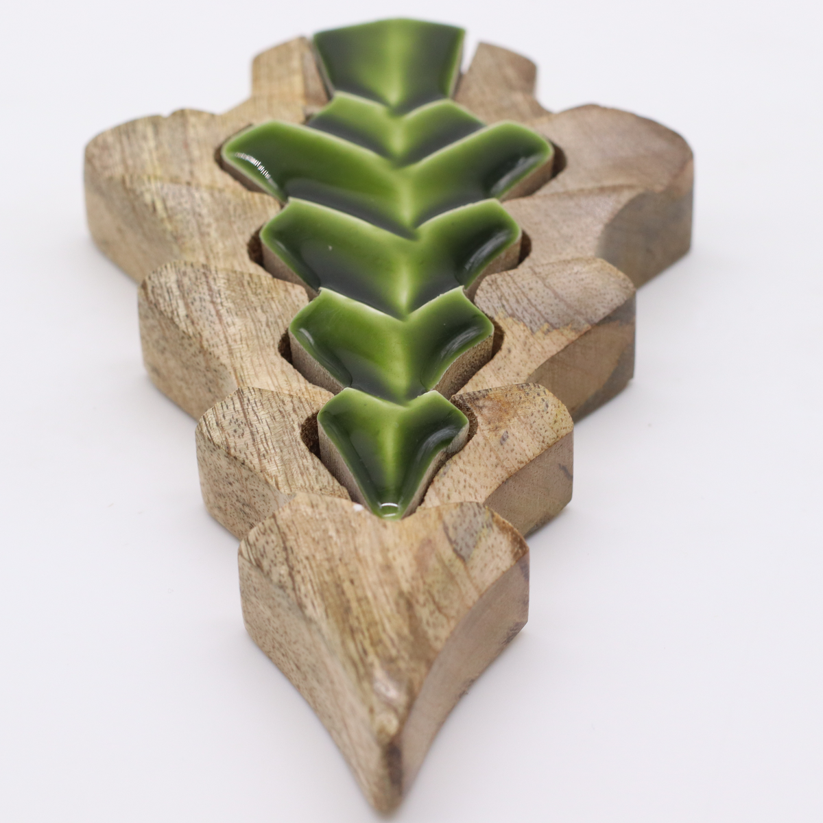 Mango Wood Nested Tree Decoration Green Enamel 15x10cm