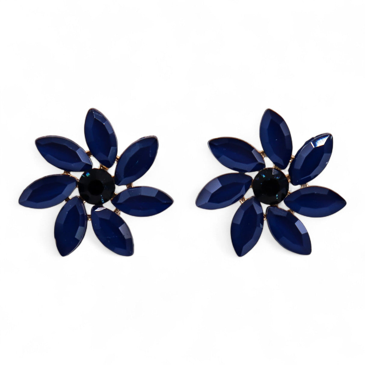 Vintage Royal Blue Glass Flower Stud Earrings