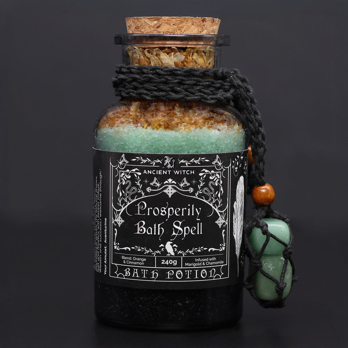 Poción de Baño de Hechizo de Bruja Antigua y Amuleto de Cristal de Aventurina – Prosperidad