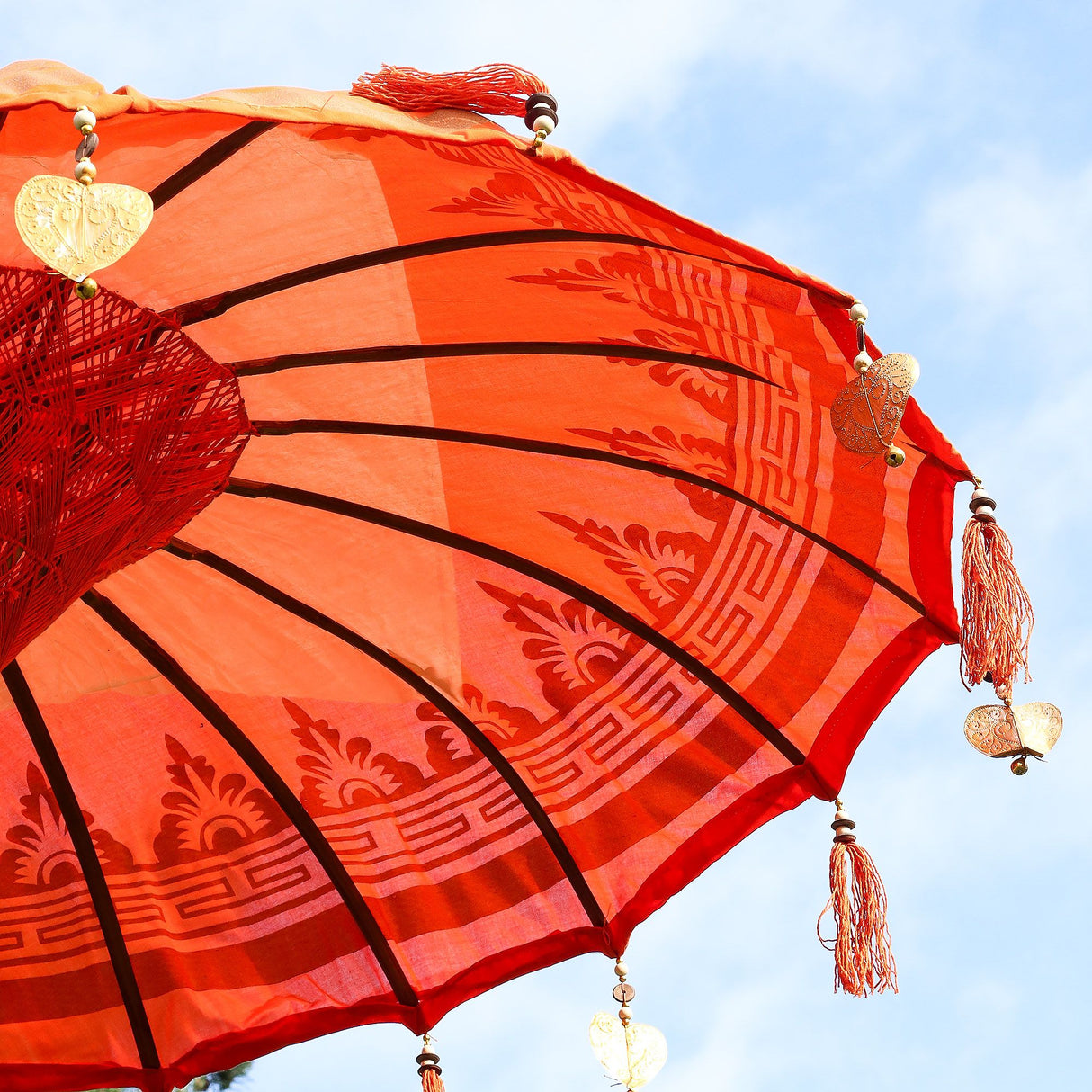 Handmade Balinese Orange Cotton Garden Parasol Umbrella 1.5m