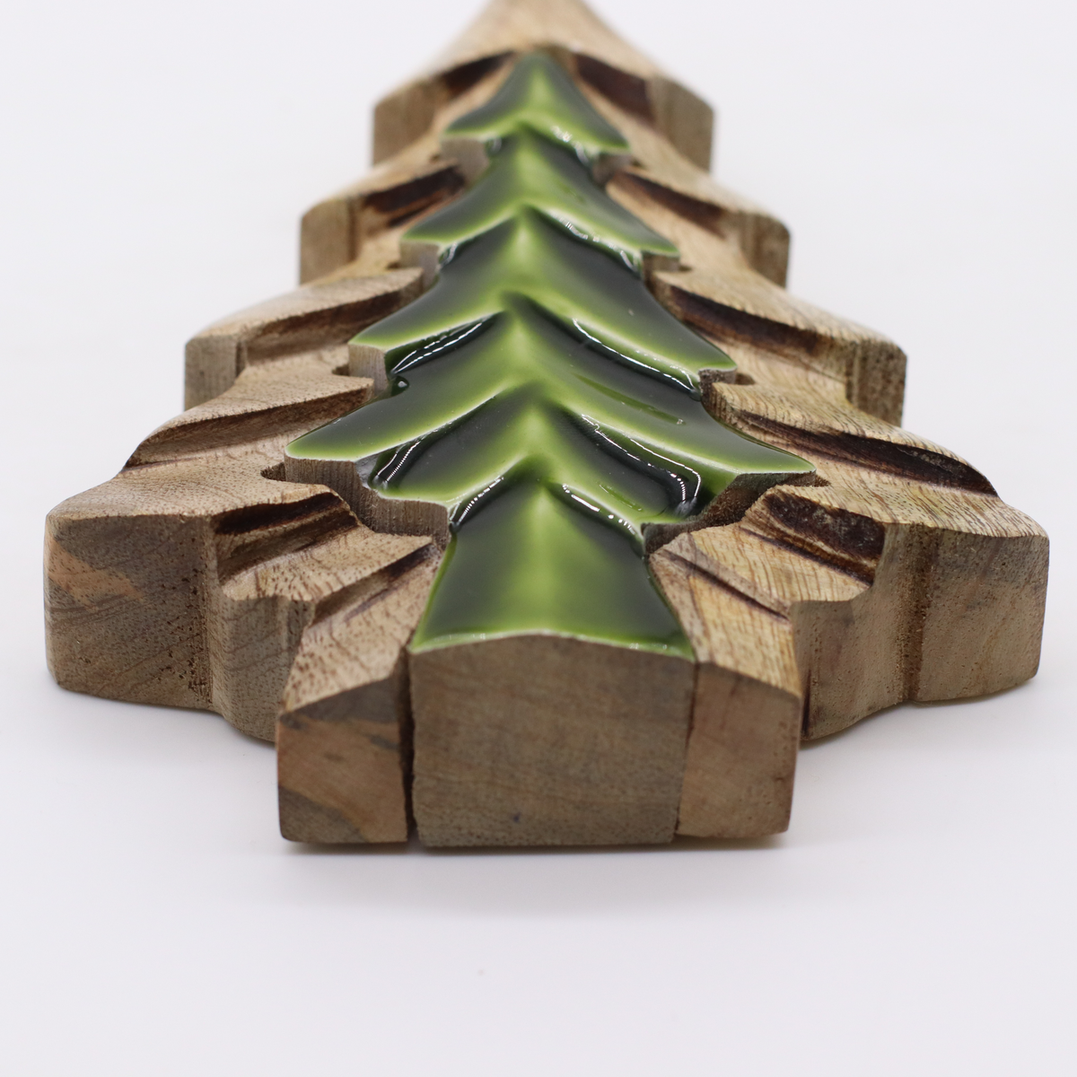 Mango Wood Nested Tree Decoration Green Enamel 15x10cm