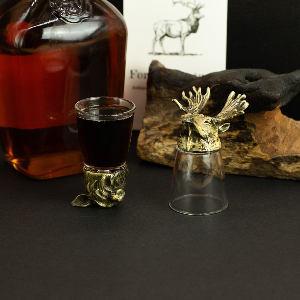 12 Woodland Animal Bottom-Up Shot Glasses, Antique Bronze