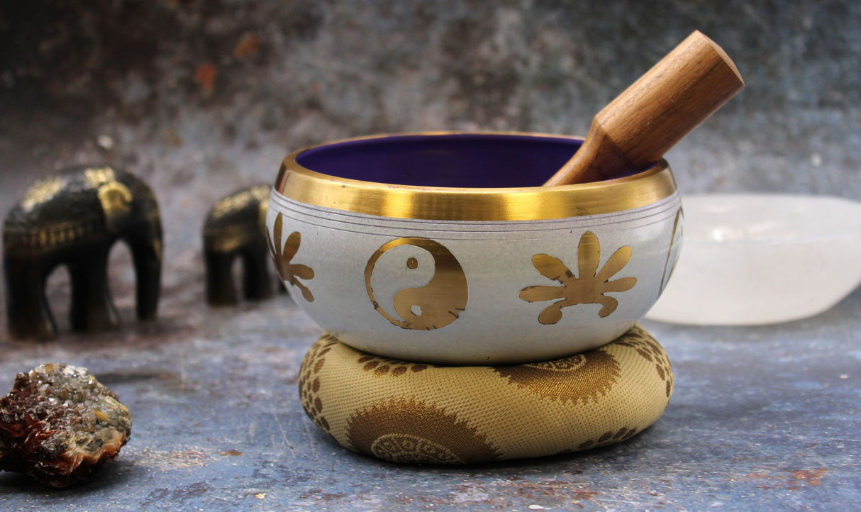 Ensemble de bols chantants Yin Yang blanc violet 14cm