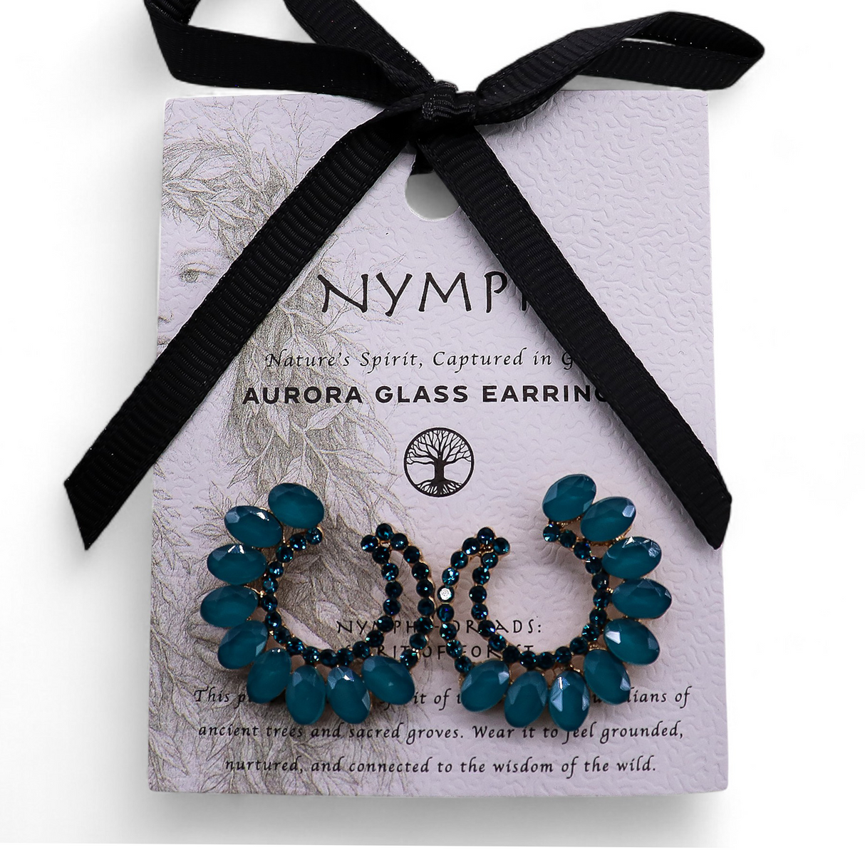 Matte Teal Vintage Glass Crescent Hoop Earrings