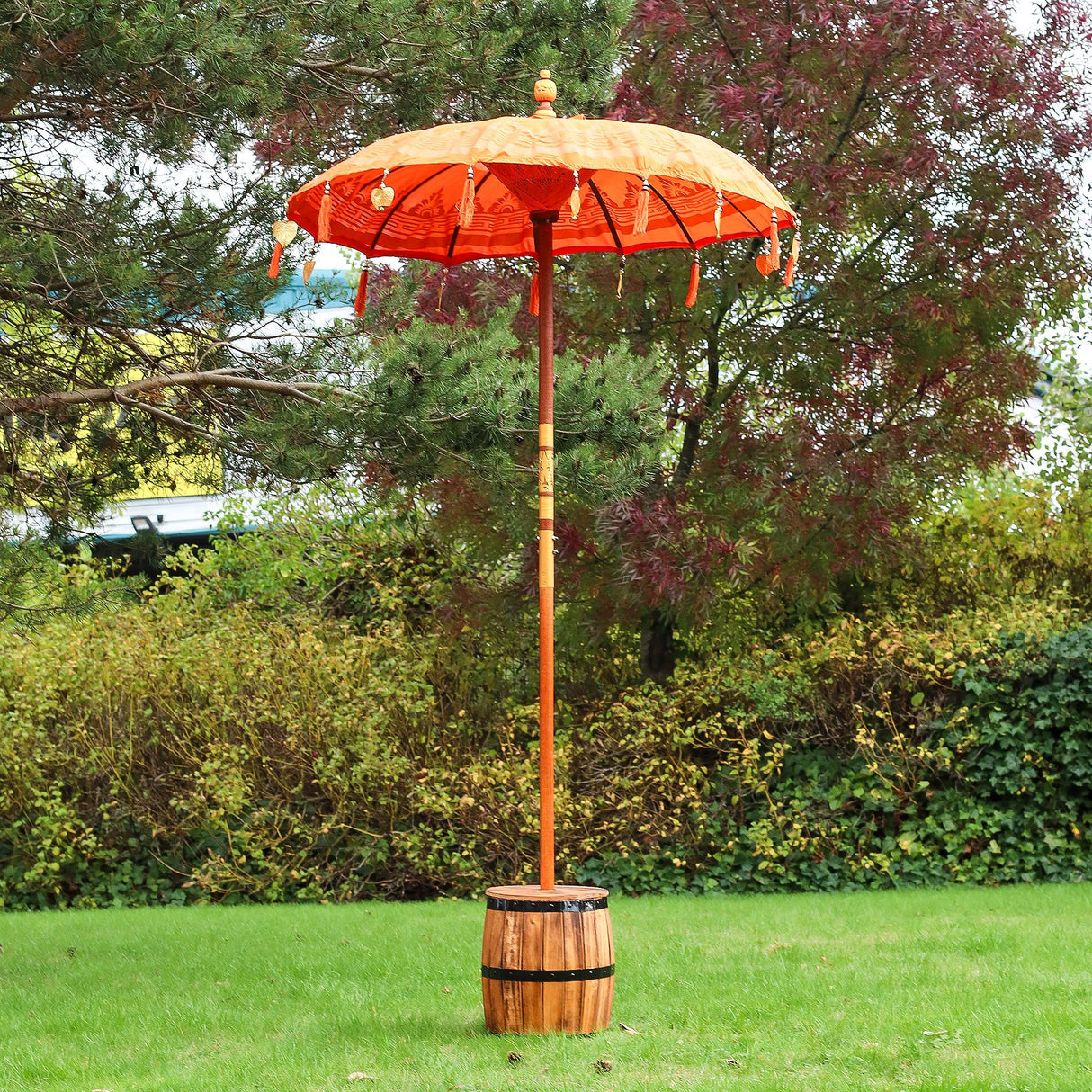Handmade Balinese Orange Cotton Garden Parasol Umbrella 1.5m
