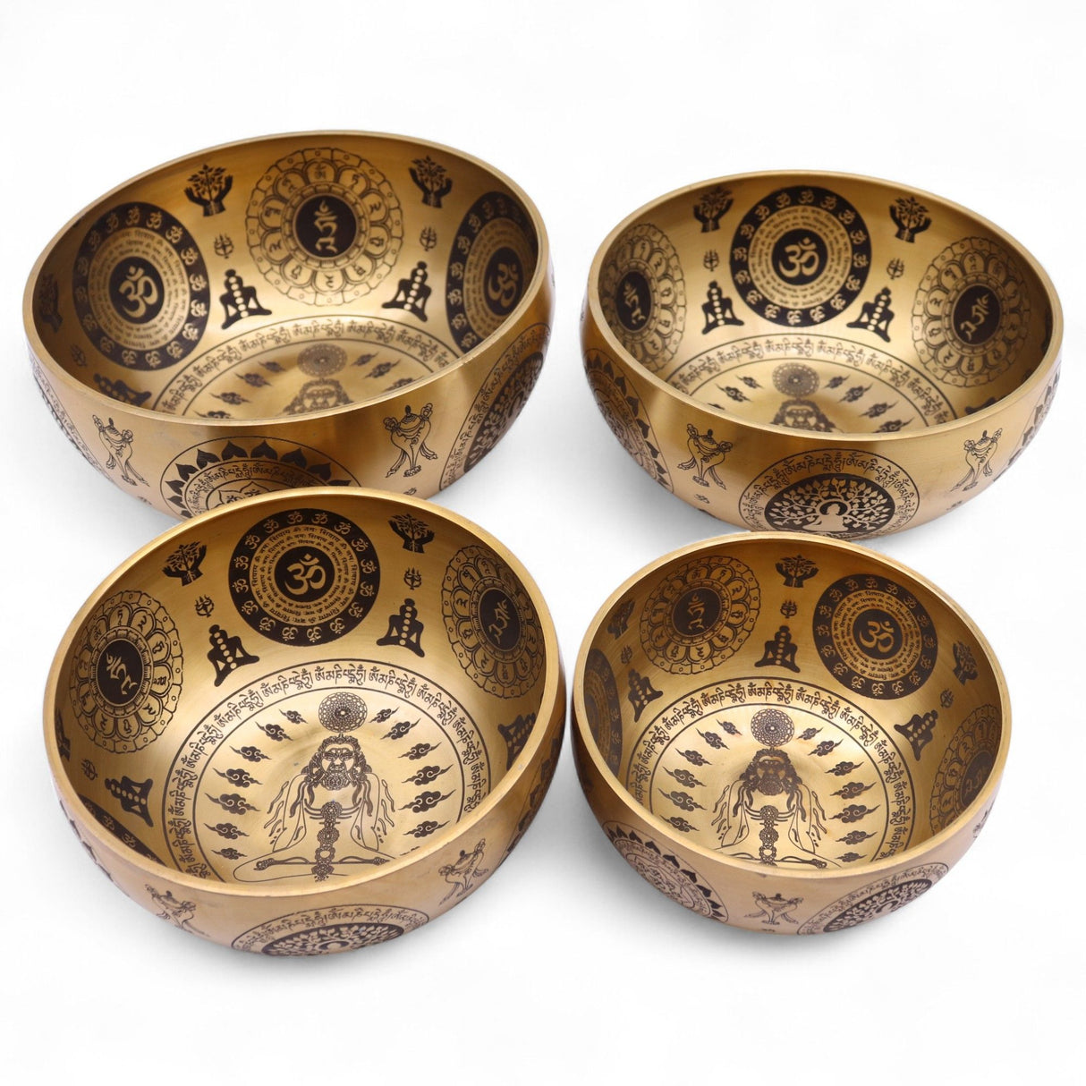 Set of 4 Etched Brass Tibetan Singing Bowls