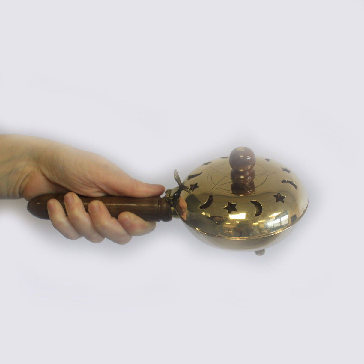 Brass Pentagram Incense Burner With Wood Handle