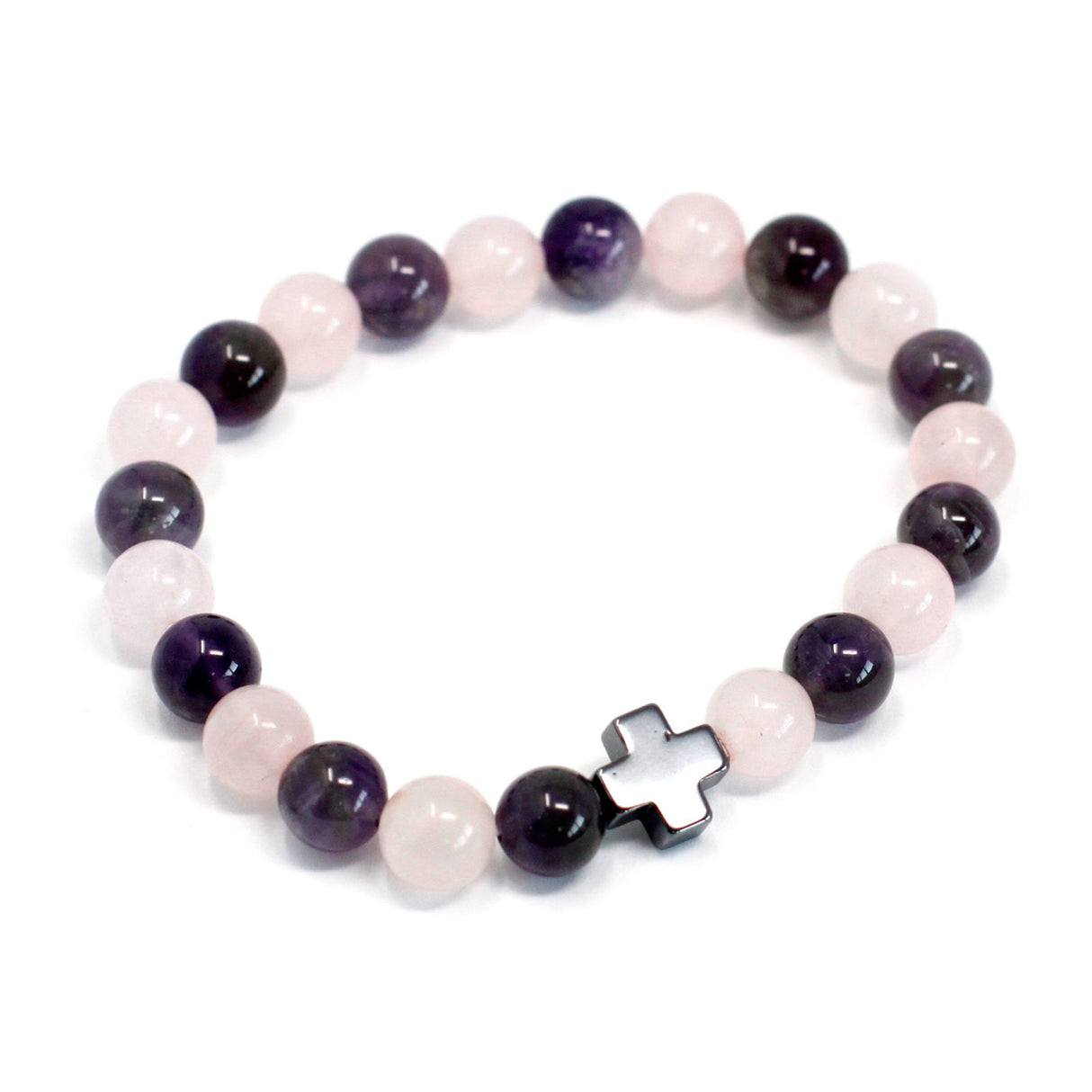 Ensemble de 2 bracelets pour couple Améthyste Quartz Rose