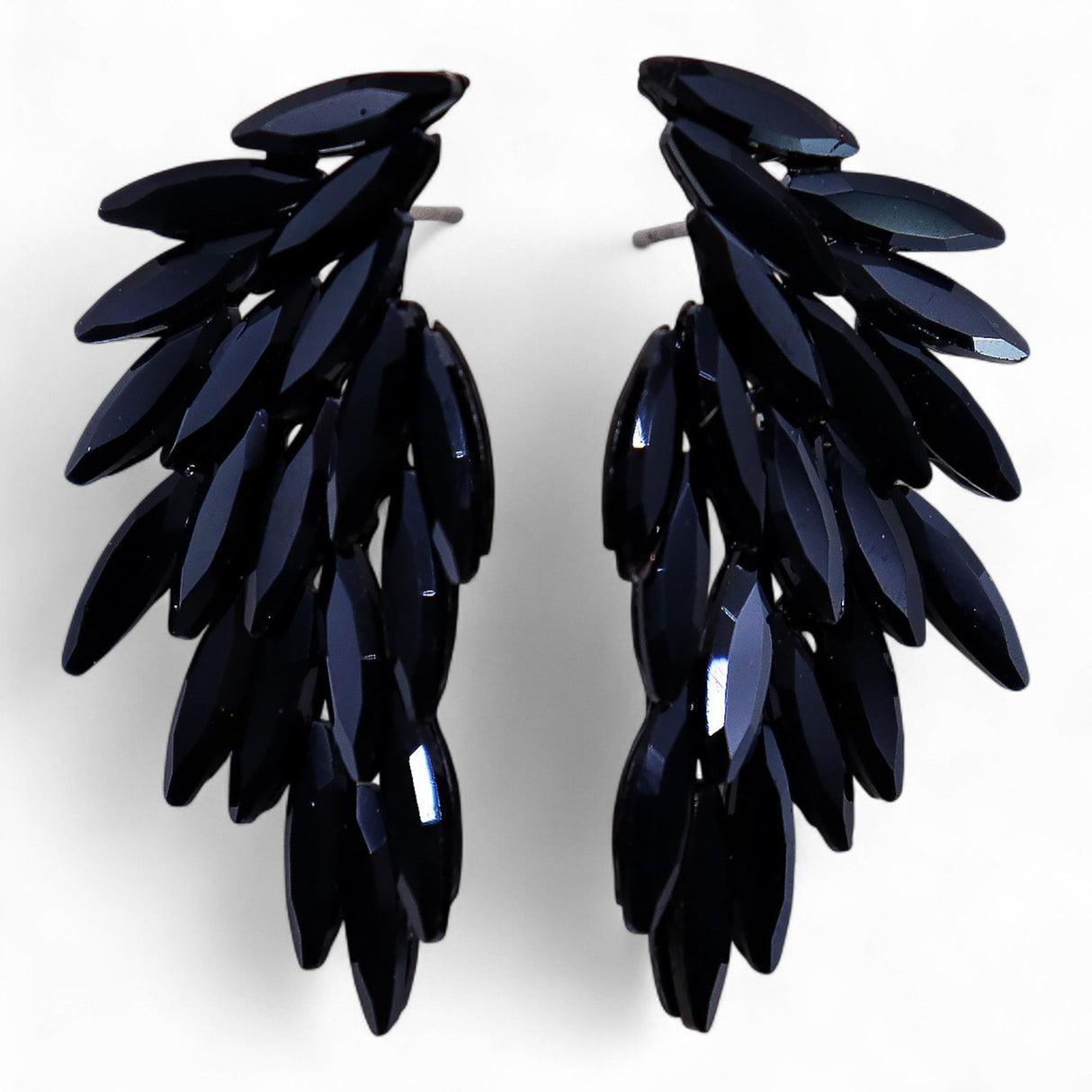Jet Black Iridescent Angel Wing Stud Earrings