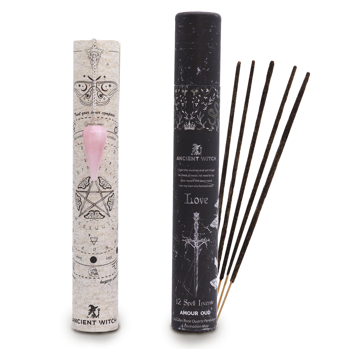 Ancient Witch Spell Incense – Love – Rose Quartz Pendulum