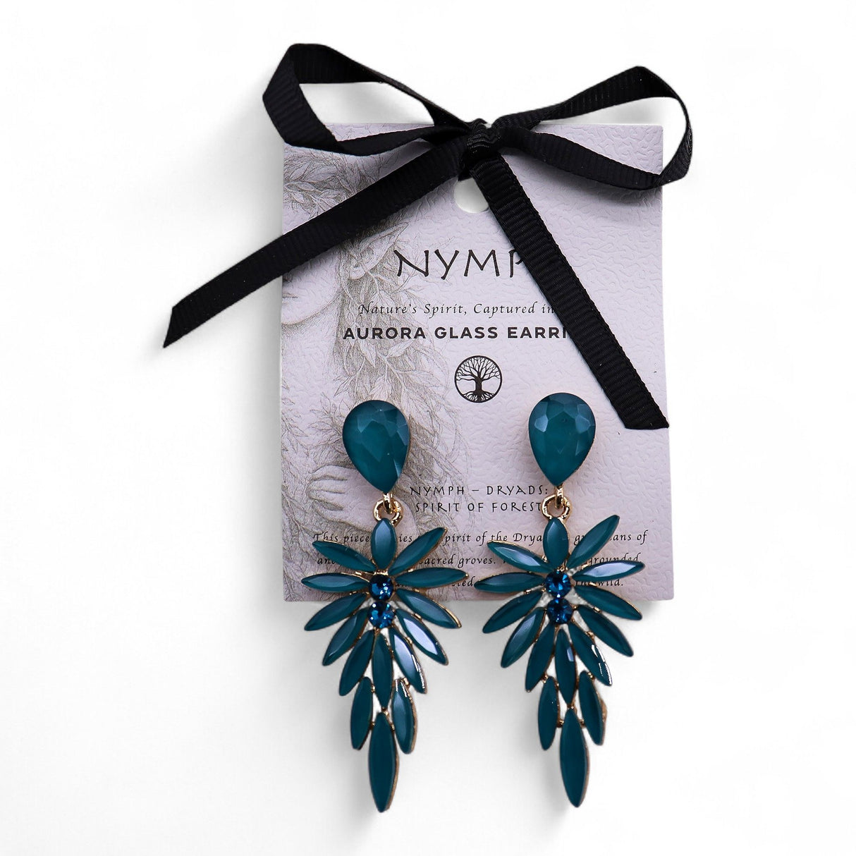 Vintage Teal Green Glass Long Drop Leaf Earrings