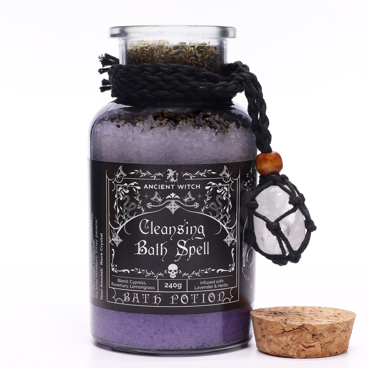 Poción de Baño de Hechicera Antigua y Amuleto de Cristal de Roca – Purificación