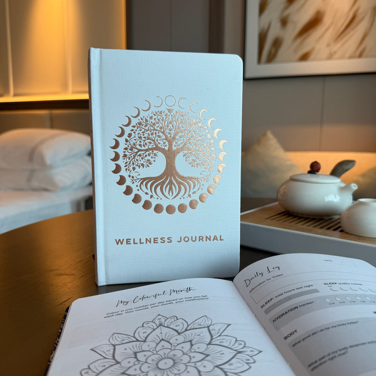 White Wellness Journal – 120 pages – Rose Gold Tree of Life
