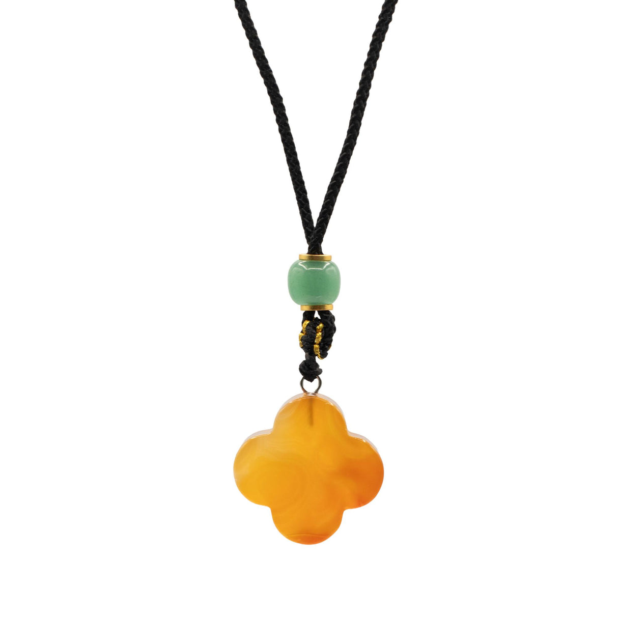 Cord Necklace Gemstone Pendant – Red Jade Clover