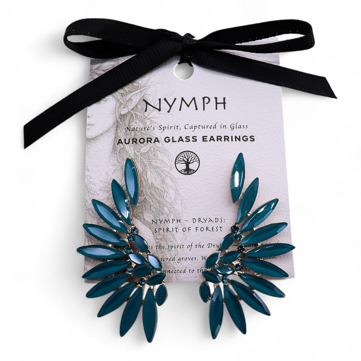 Vintage Teal Glass Angel Wing Ear Climber Earrings