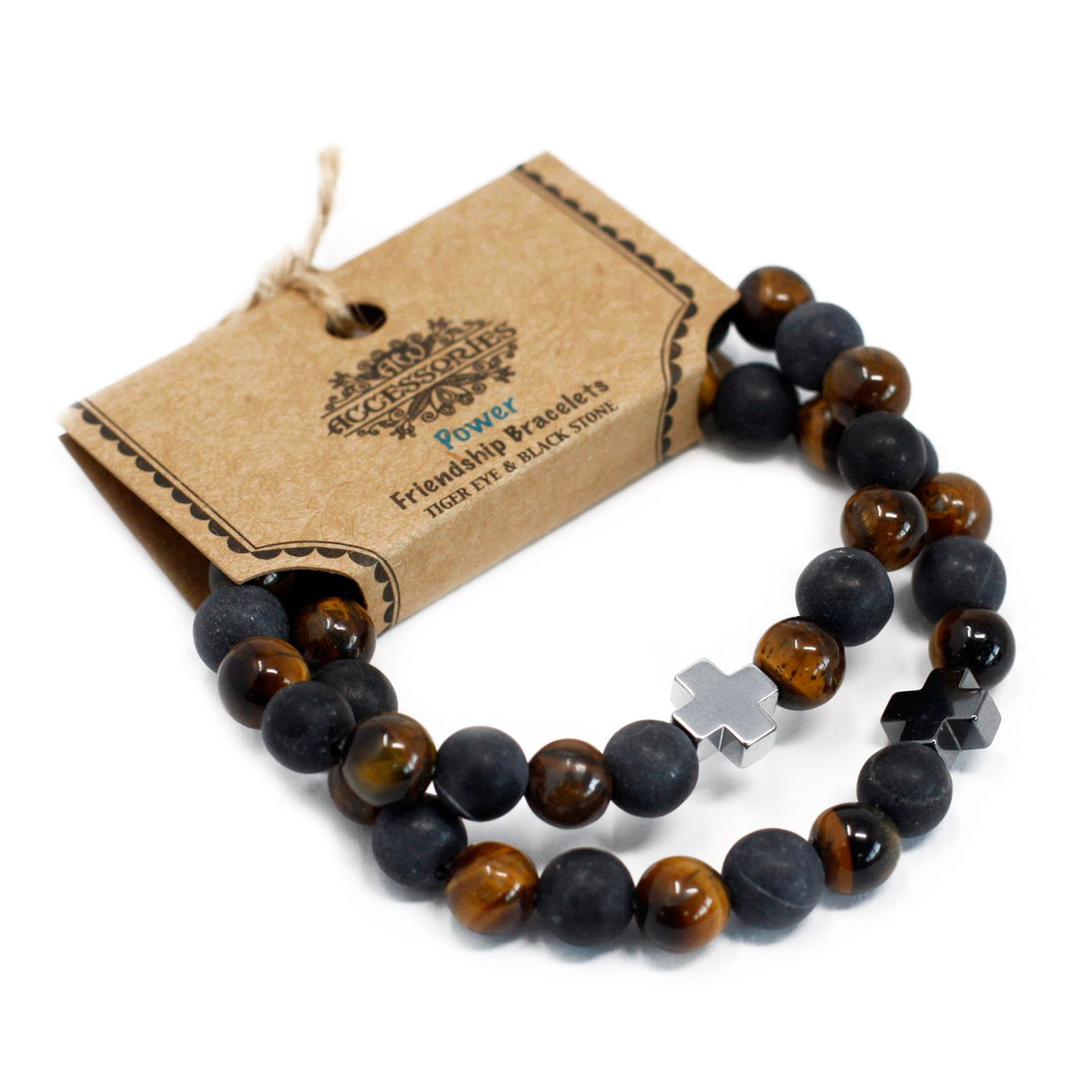 Bracelets de couple lot de 2 pierre œil de tigre noire