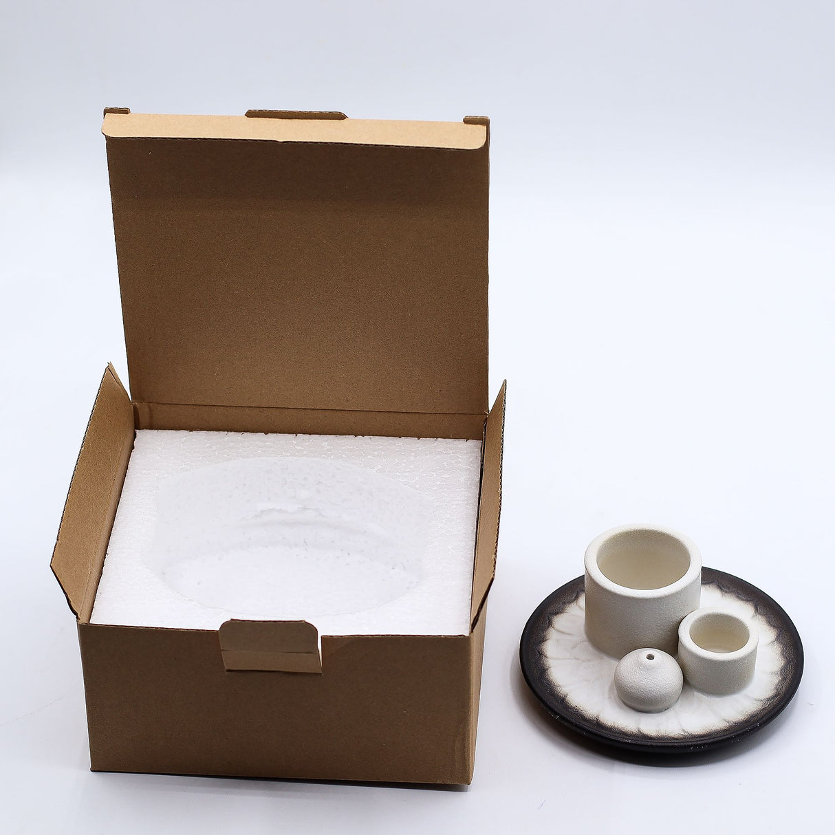 Keramische Palo Santo Wierookhouder, Wit Grijs