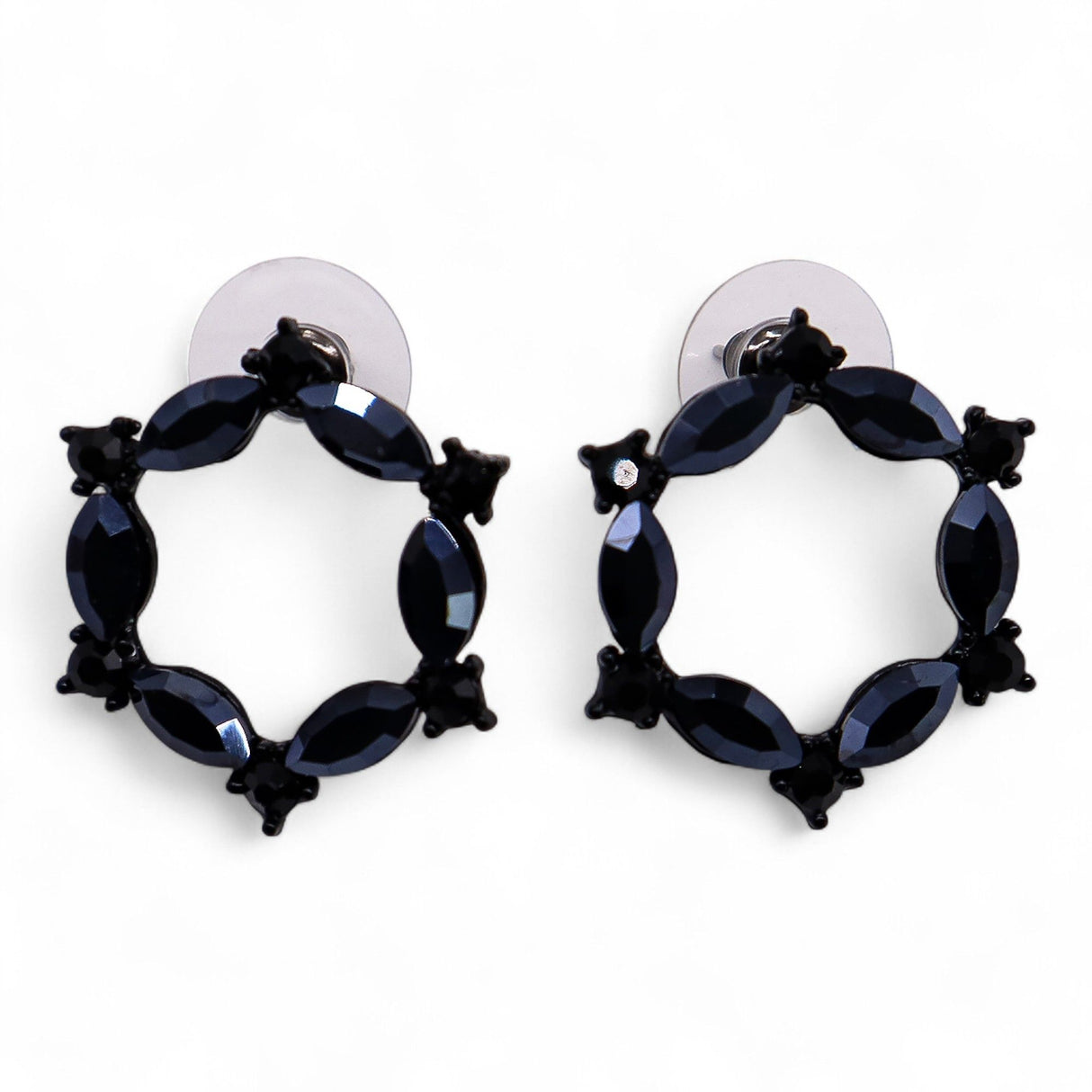 Jet Black Vintage Glass Hoop Earrings