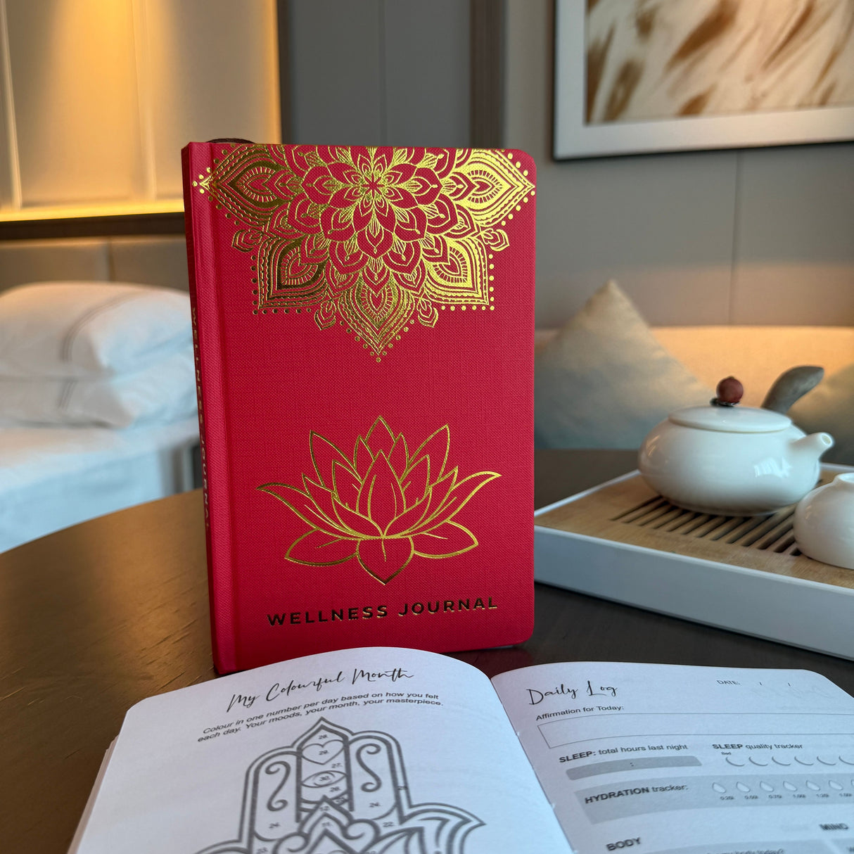 Red Wellness Journal – 120 pages – Golden Mandala and Lotus