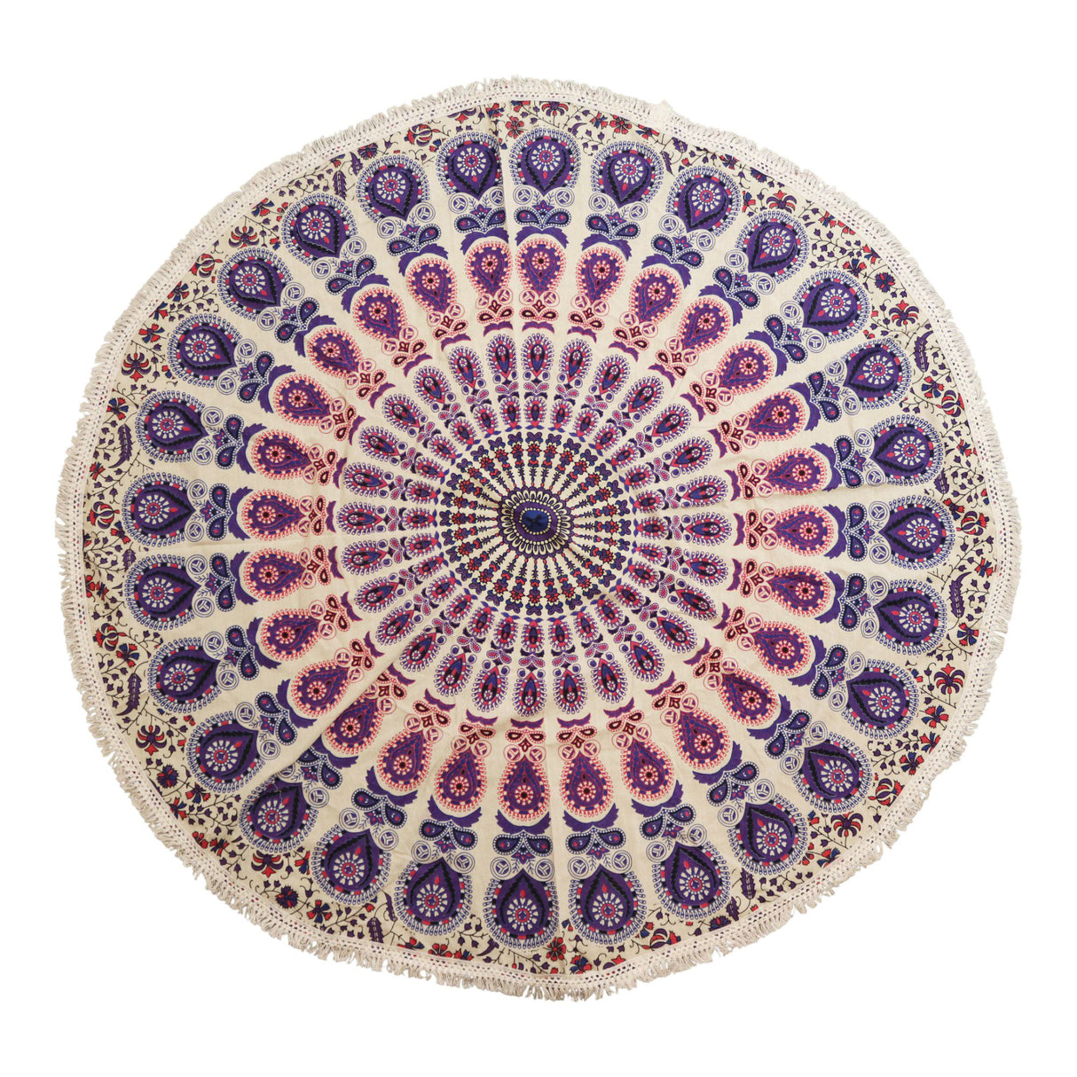Small Mandala Roundie Cotton Art (130cm) – Peacock Purples