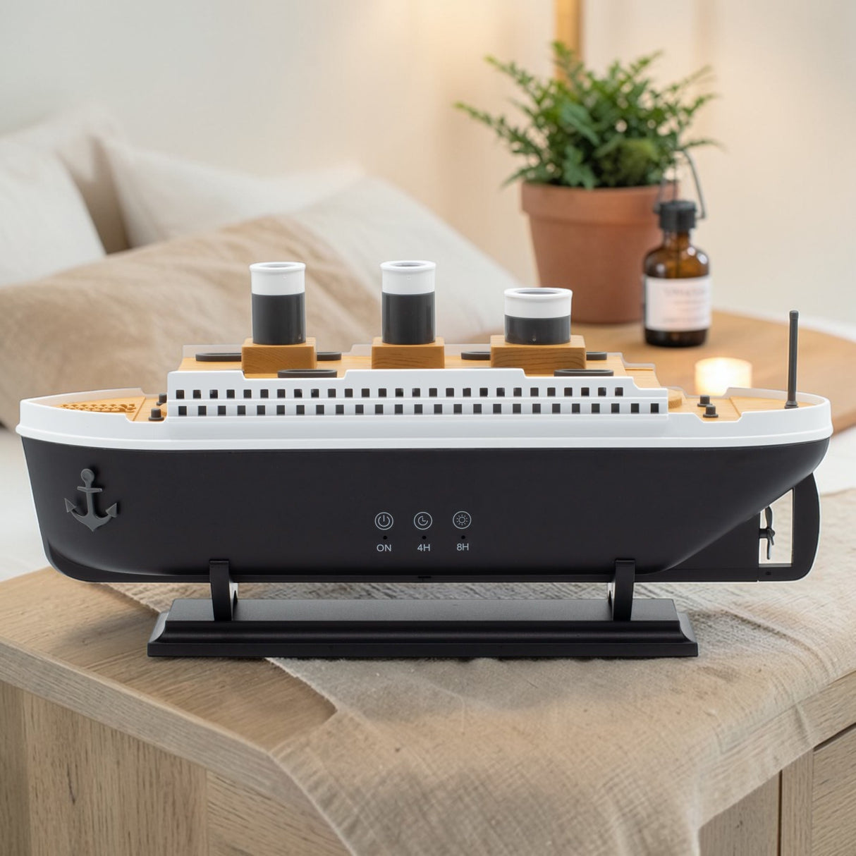 Аромадиффузор с эффектом парового облака в виде корабля и светодиодной подсветкой с изменением цвета