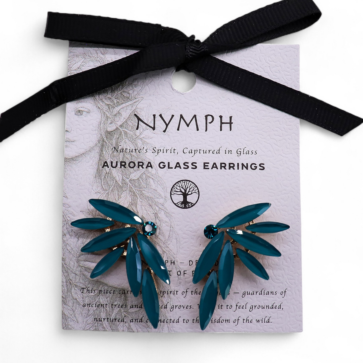 Teal Green Vintage Glass Leaf Fairy Crystal Earrings