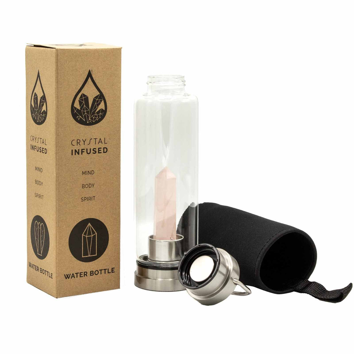 Crystal Water Bottle Rose Quartz Obelisk