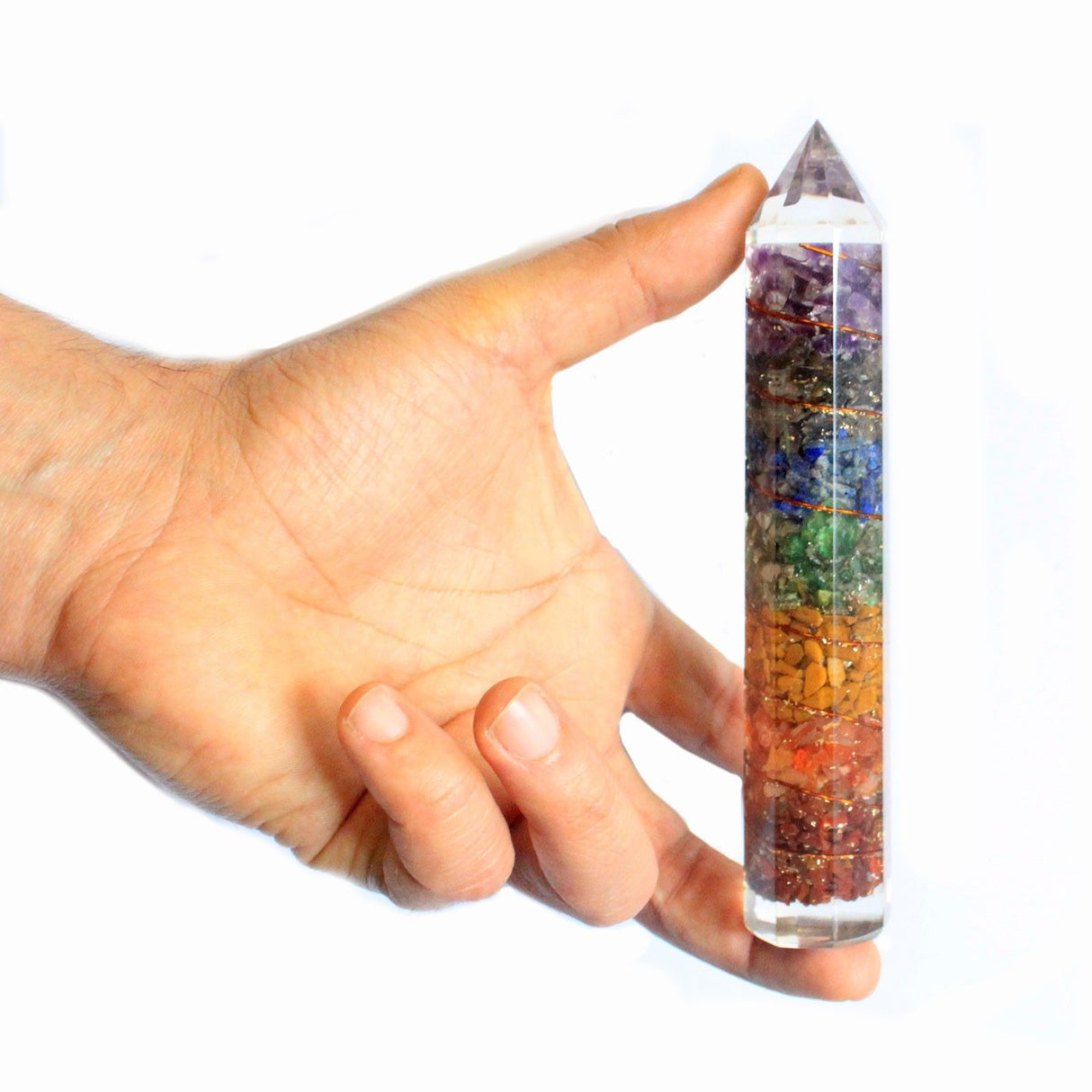 Orgonite-voimasauva kuparilla ja kristalleilla 15cm