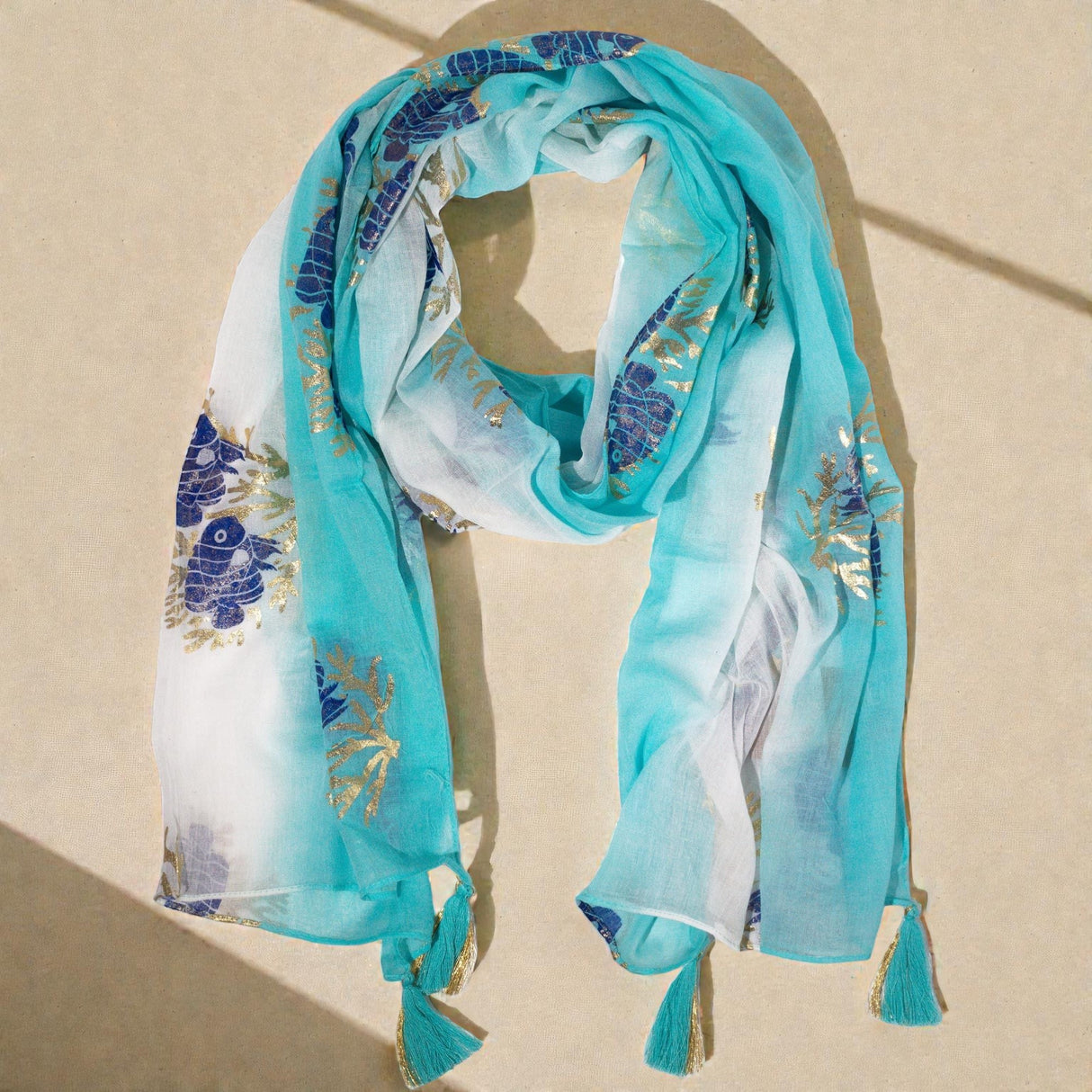 Eșarfă Nomad Sari Pește de Apă – Turcoaz (180x50cm)