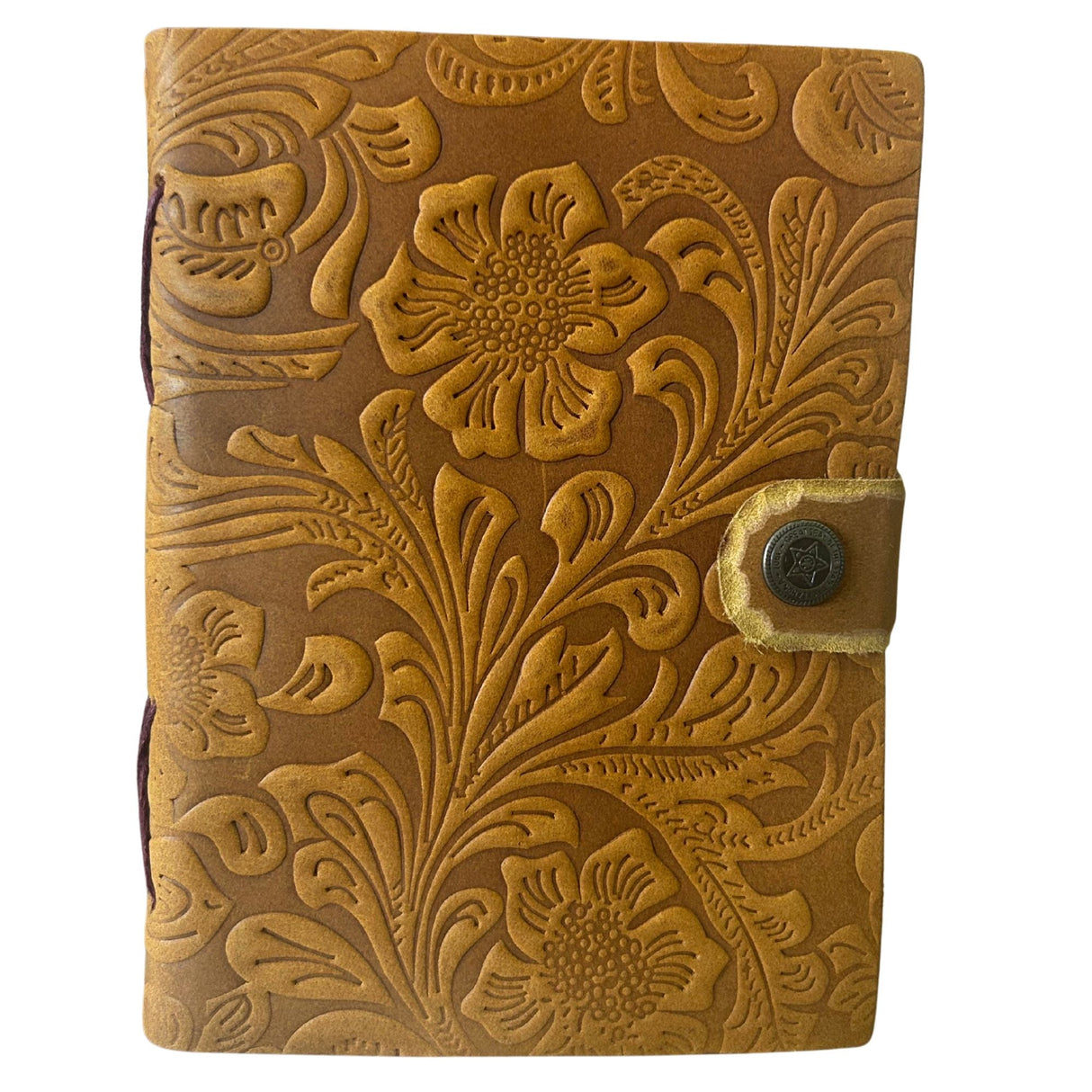 Tan Leather Journal Notebook, Embossed Floral, 5x7