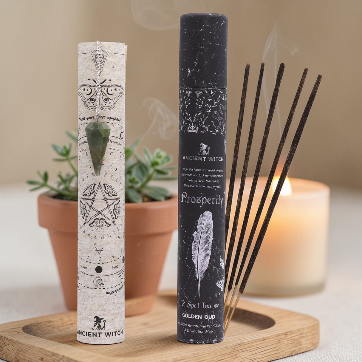 Ancient Witch Spell Incense – Prosperity – Aventurine Pendulum, Incense Sticks