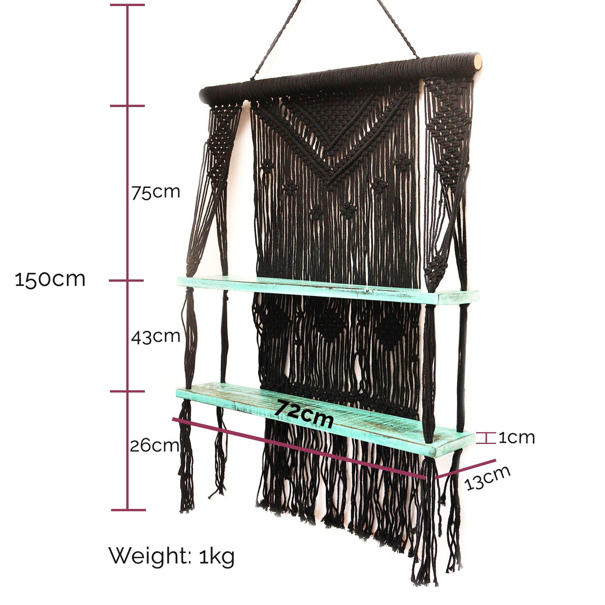 Macrame Hanging Shelves, Brown