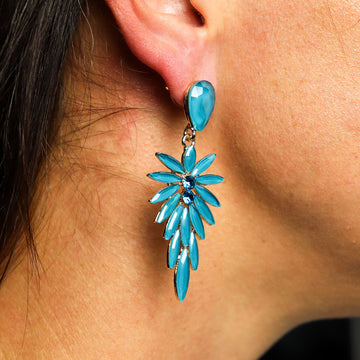 Vintage Teal Green Glass Long Drop Leaf Earrings