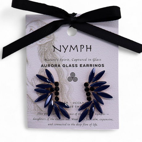 Royal Blue Vintage Glass Marquise Gold Earrings