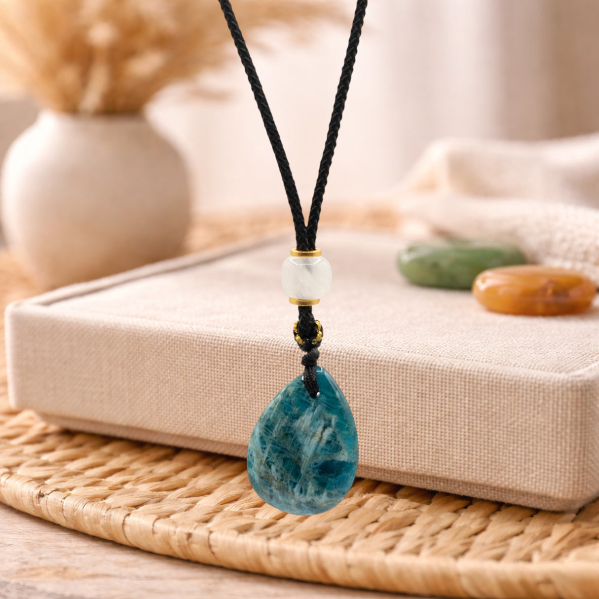 Cord Necklace Gemstone Pendant – Howlite Teardrop
