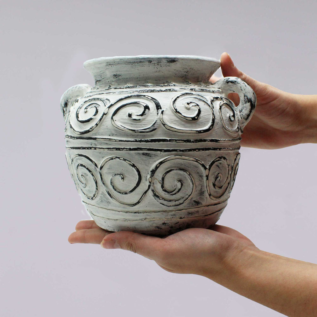 Terakotový kvetináč s rukoväťami krémový 15cm