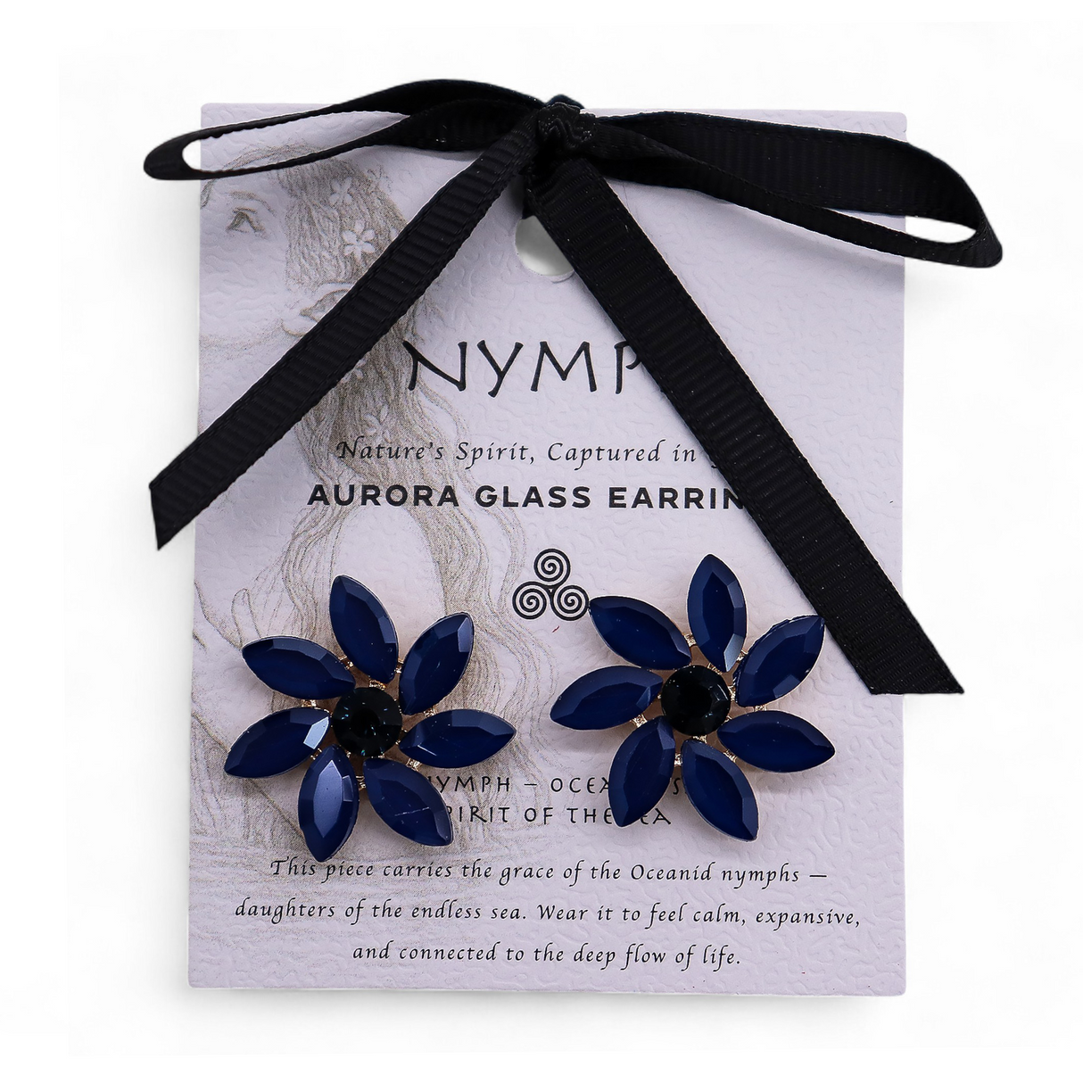 Vintage Royal Blue Glass Flower Stud Earrings