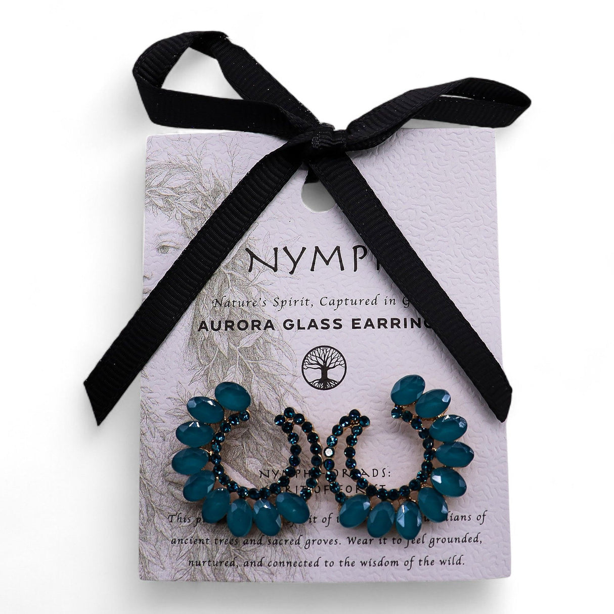Matte Teal Vintage Glass Crescent Hoop Earrings