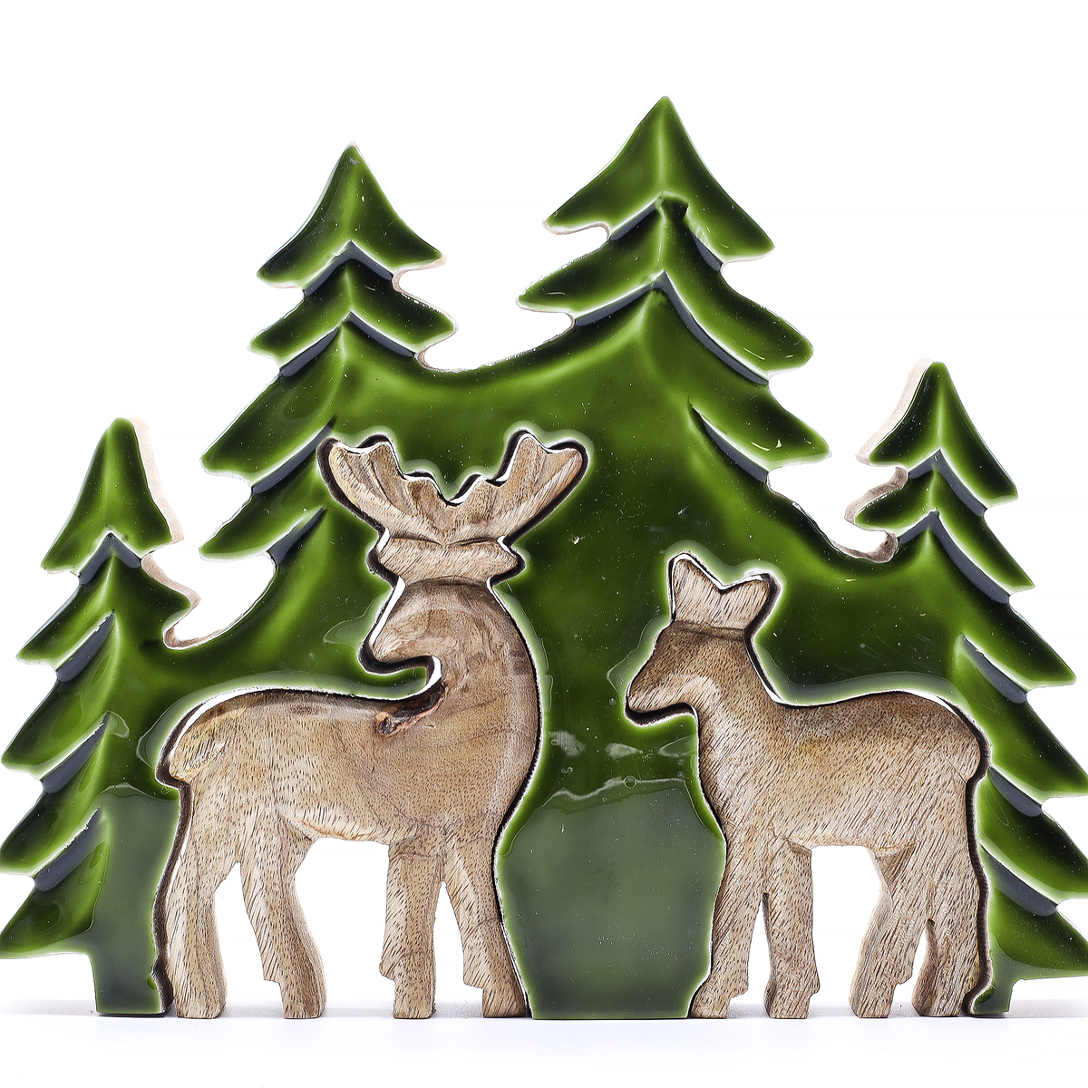 Forest Deer 3D Mango Wood Tabletop Sculpture