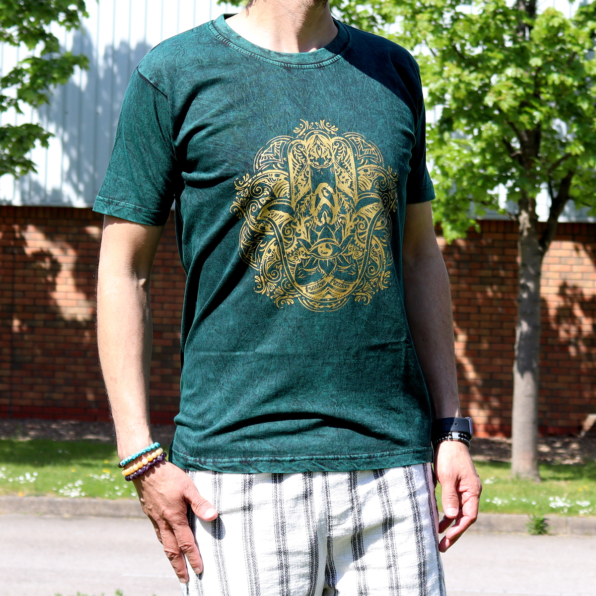 Hamsa T-Shirt Stone Washed Green Medium
